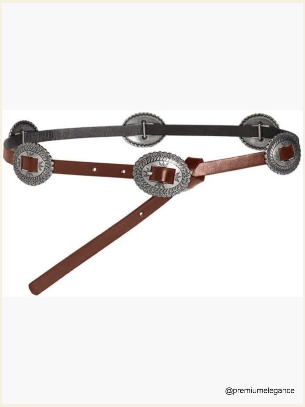 Western Concho Belt Faux Leather Skinny Belt for Jeans Dresses Country Outfits